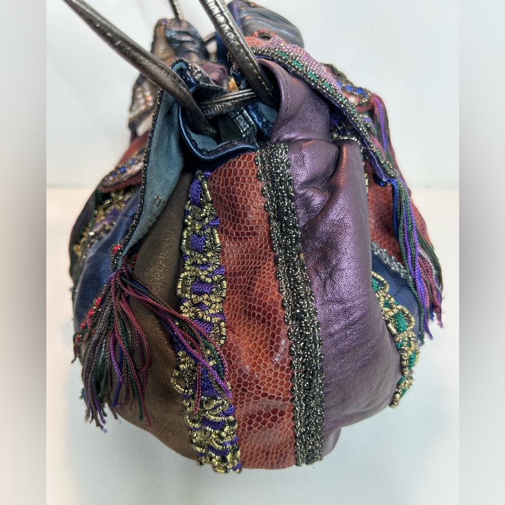 Vintage 80’s Rita Diana Mylinka Skyrocket Drawstring Leather Embellished Purse - Picture 4 of 10